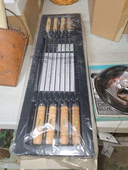 Set of Metal Skewers, International Deep Silver Tray w Spoon