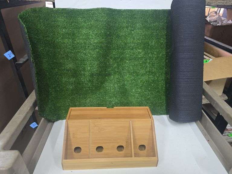 Cellphone Charging Station, Log Carrying Wicker Basket, Artificial Grass Rug