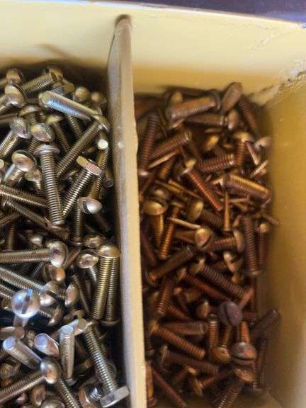 2 Metal Boxes (1 of Brass Bolts, 1 is Empty)