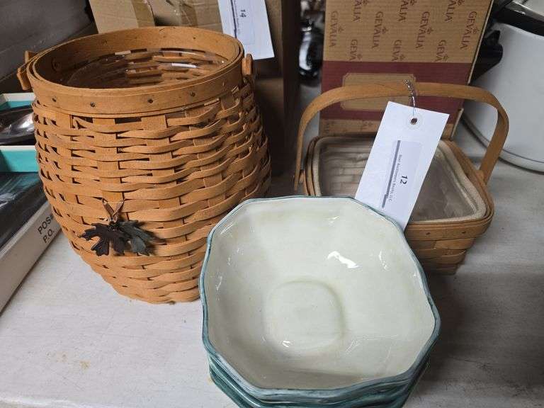 2 Longaberger Baskets, 3 Bowls