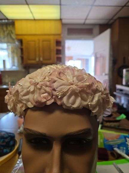 Vintage Women's Hat Woven Straw W/ Flowers