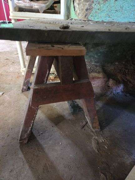 2 Mini Saw Horses W/ Marble Slab Approx 56" x 20"