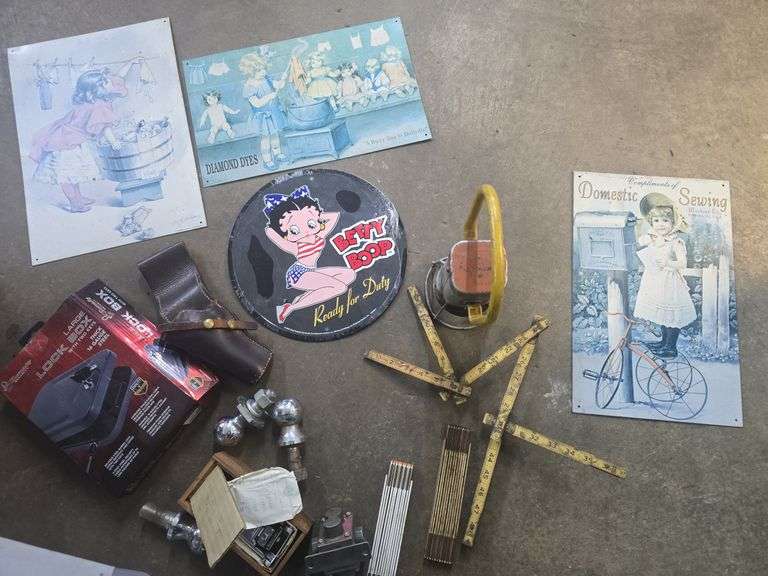 Tote of Ball Hitches, Metal Signs, Holster, Lock Box