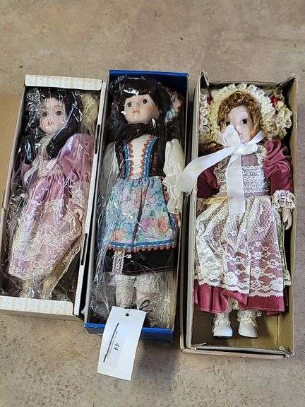 3 Porcelain Dolls In Boxes