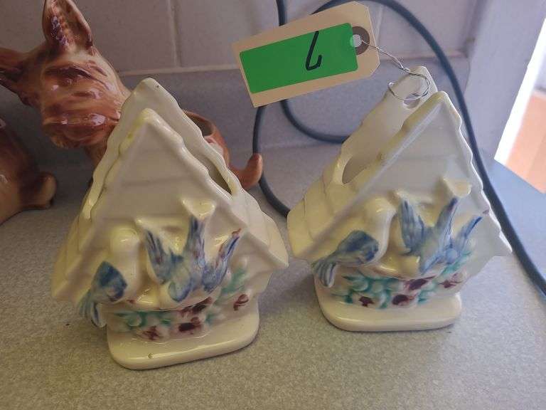 Vintage Shawnee Wall Pocket Blue Bird House Ceramic Vase Planter