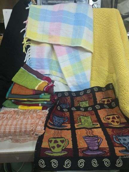 Blankets, Shawl, 2 Place Mats, Dish Towels/ Rags