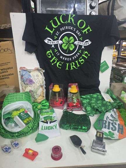 Box Full of St. Patrick's Day, Trinkets, Wicker Basket, Books and More