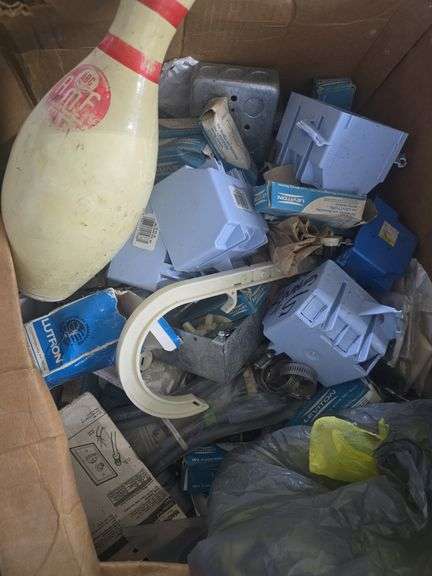 Box of Electric Receptacles, Conduit, Bowling Pin