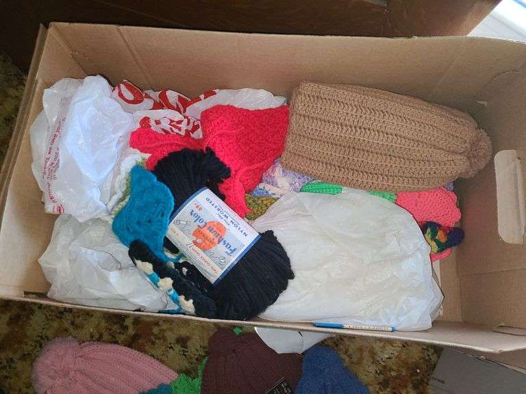 Crocheted Hats, Hot Pads, And Yarn