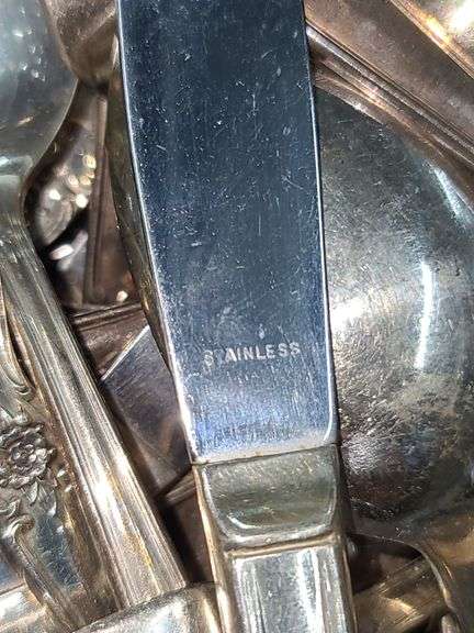 Tote Bucket of Assorted Silverware, Some Stainless, Some Old Company Plate