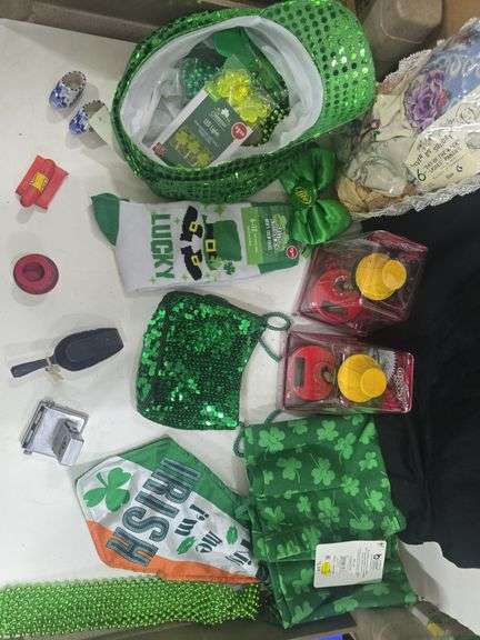 Box Full of St. Patrick's Day, Trinkets, Wicker Basket, Books and More
