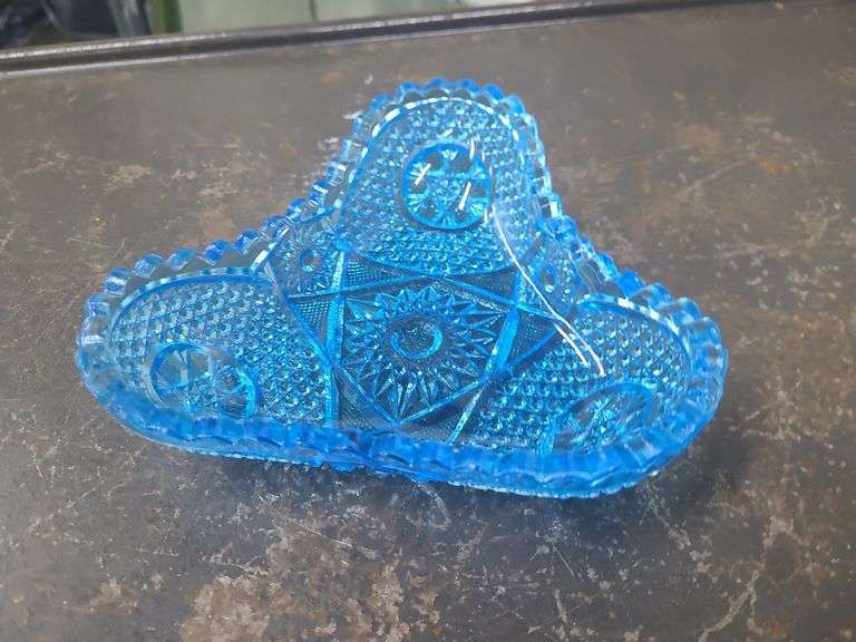 Vintage Cut Glass Sawtooth Amber Dish