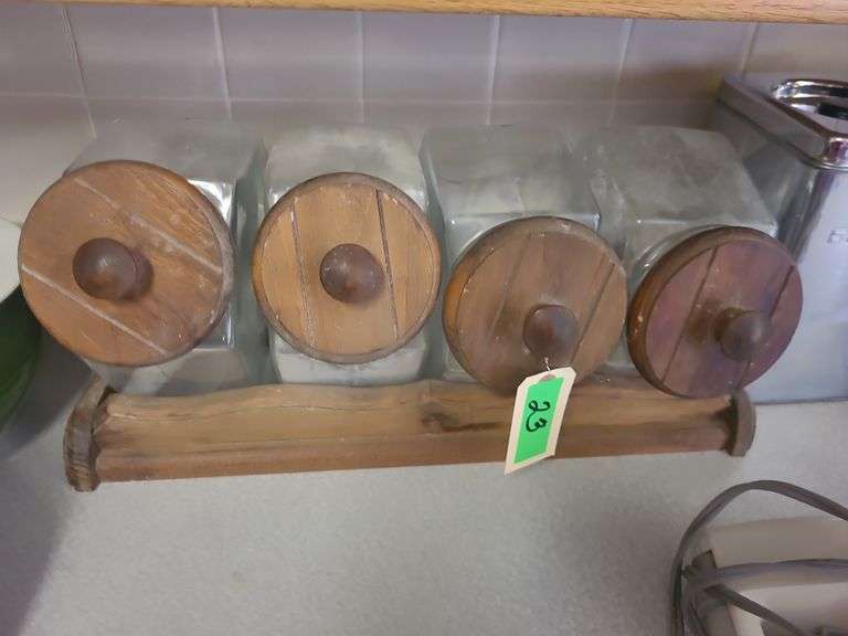 4 Glass Canister Set Jars And Holder