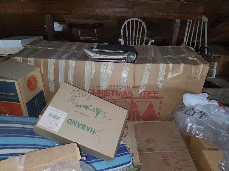 Contents Of Attic, Suitcases, Pictures, Radio, Folding Chairs, Cradle, Vacuum, High Chair, And Rugs