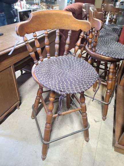 Wood Bar and Four Barstools