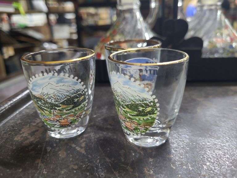 German Glasses, Oil And Vinegar Tray, And Small Glasses