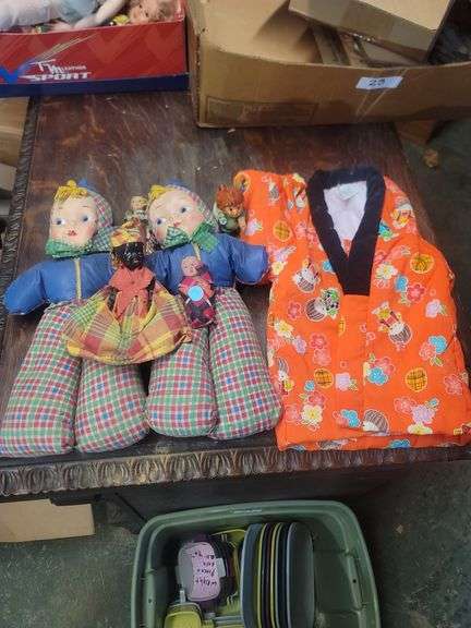 2 Vintage Stuffed Dolls With Plastic Faces, Black Americana Dolls, Child Robe