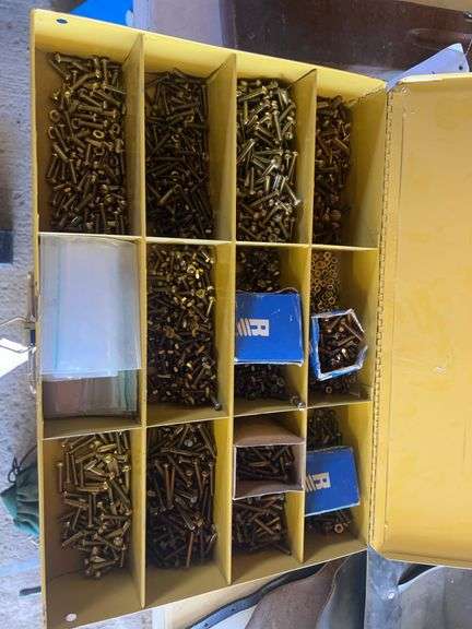 2 Metal Boxes (1 of Brass Bolts, 1 is Empty)