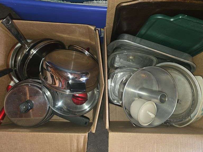 2 Boxes Pots, Pans, Baking Dishes
