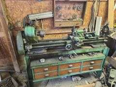 Atlas Lathe, Approx. 4½ft x 4ft x 16in. Includes Six drawers and Contents And Wall Cabinet and Contents, Very Heavy, Bring Help