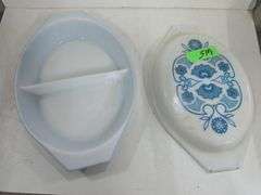 Vintage Pyrex Blue Horizon Oval Divided Casserole Dish With Lid