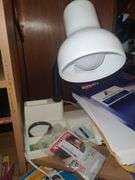 Desk And Contents, Card Stock, Paper, And Lamps (Some Damage)