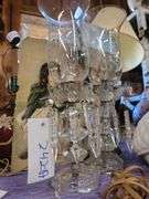 Vintage Etched Glass Hurricane Lamps With Crystal Prisms.