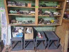 4 Plastic Shelving Sections, Headlights, PVC Pipe, Copper Pipe, And Ballcocks