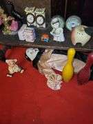 4 Shelves Of Salt and Pepper Shakers, Pins, Doll