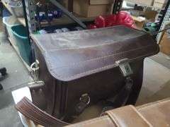 Assorted Cameras And 2 Leather Bags