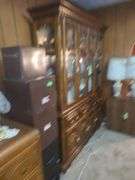2 Pc. Wooden China Cabinet With Bubble Glass Doors & Glass Shelves (Come At 6: 30 For Pickup)