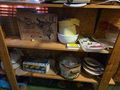Bottom 2 Shelves & Contents, Slow Cooker,Waffle Maker,Plates,Bowls,Shear
