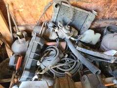 Small Block Chevy (Believed to be 327), Contents Only of Two Shelves of Assorted Engine Parts and One Shelf with Oil Pan