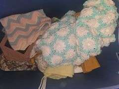 2 Totes Full of Various Blankets, Rugs, Placemats