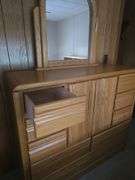2 Pc Bedroom Set Full/Double Size Head Board With Storage, 9 Drawer Dresser with Shelves and Mirror