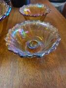 3 Pc. Vtg Iridescent Amber Art Glass Flower Bowl Candy Nut Fruit Dish