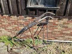 Approx 1900 Wheel Push Cultivator/ Garden Plow & scythe