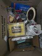 3 Boxes, Picture Frames, Figurines, Table Covers, Cookie Jar, Hot Wheels, Sign,  And Decor