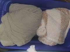 2 Totes Full of Various Blankets, Rugs, Placemats