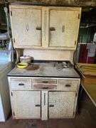 Antique Bakers Cabinet & Contents W/ Porcelain Top Approx 40" x 25" x 79" Tall
