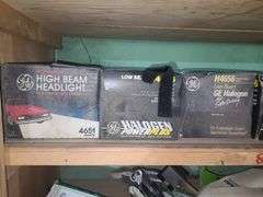 4 Plastic Shelving Sections, Headlights, PVC Pipe, Copper Pipe, And Ballcocks