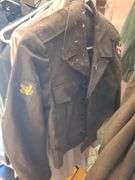 2 Army Uniforms Size 34 L, 2 Shirts Size 14½x32, And 4 Hats (Jackets Have Damage)