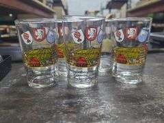 German Glasses, Oil And Vinegar Tray, And Small Glasses