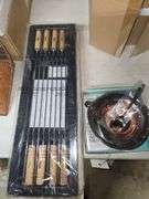 Set of Metal Skewers, International Deep Silver Tray w Spoon