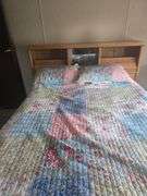 2 Pc Bedroom Set Full/Double Size Head Board With Storage, 9 Drawer Dresser with Shelves and Mirror