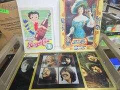 Metal Beatles Signs, Betty Boop, Pepsi, Box of Rug Beaters, Christmas Decor