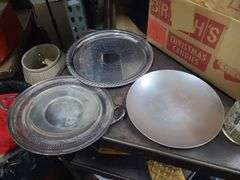 2 Boxes Of 16 Pc. Festive Dish Set, Glasses, And Metal Trays