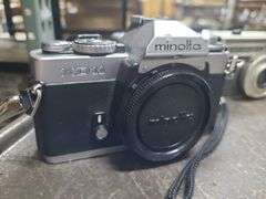 Assorted Cameras And 2 Leather Bags