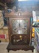 Stellar 31-Day Wood Case Pendulum Clock, Collectible 6" Vintage Avon China Ivory Porcelain Winter Rose Mantel Table Clock