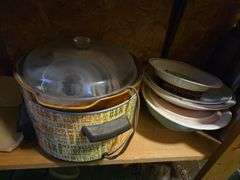 Bottom 2 Shelves & Contents, Slow Cooker,Waffle Maker,Plates,Bowls,Shear